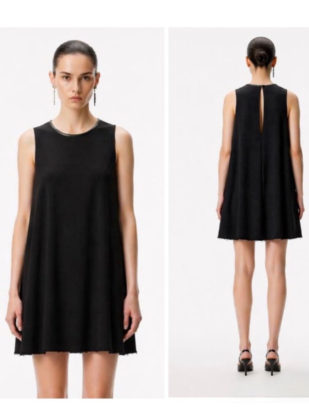 Alexander Wang Leather Trim Dress Size 4 Black Sleek Indie Sleaze Whimsigoth‎